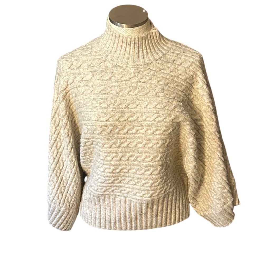 Marc New York Beige Cable Knit Turtleneck Sweater